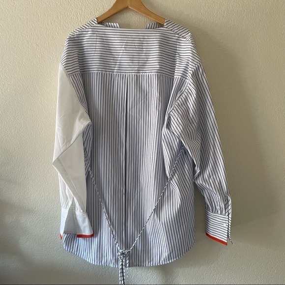 VICTORIA BECKHAM Split-Neck Long-Sleeve Pinstripe Cotton Blouse - Picture 4 of 5
